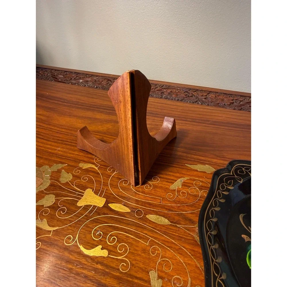 Vintage Black Tole Floral Tray - Hand‎ Painted with Stand